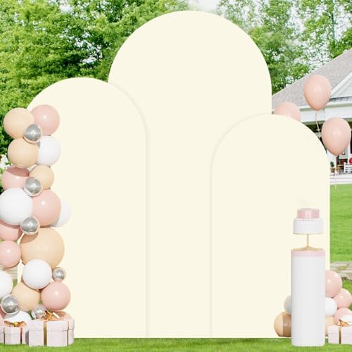Ivory Backdrop Arch Cover Set of 3 Chiara Arch Backdrop Cover 6FT 6.6FT 7.2FT Wedding Arch Stand Covers Spandex Covers for Arch Backdrops for Birthday Party Bridal Baby Shower Anniversary Decor - Image 3