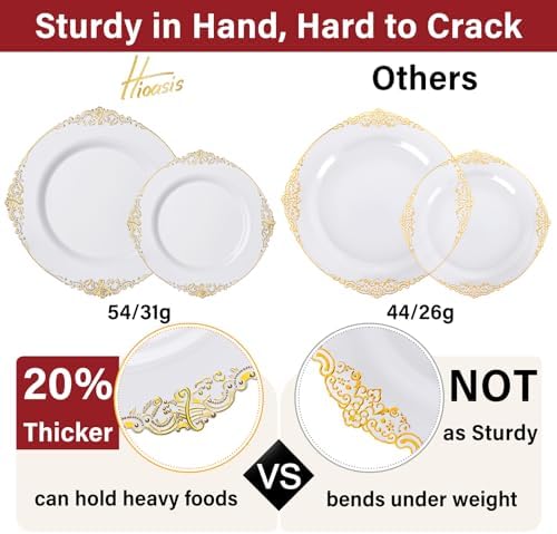 Hioasis 210 Pcs White Gold Plates for Party - Image 5