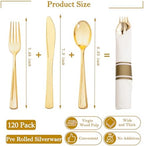 Supernal 120 Pack Gold Plastic Silverware Wrapped Cutlery Set with Napkin - Image 2