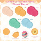 350 Pcs Colorful Party Plates and Napkins Party Supplies Serves 50 Guests Include Candy Colors Scalloped Plate Napkin Cup & Cutlery for Baby Shower, Wedding, Birthday, Bridal Shower - Image 5