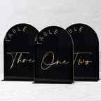 Black Arch Wedding Table Numbers 1-20 with Stands, 5x7 Inch Black Arch Acrylic Sign with Gold Letters, Acrylic Table Numbers for Wedding Reception by JINMURY