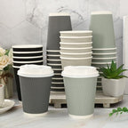 Whaline 100Pcs Gray Disposable Coffee Cups with Lids 12Oz Gray Black Paper Cups Corrugated Ripple Wall Insulated Hot Cup for Home Office Party Supplies - Image 4