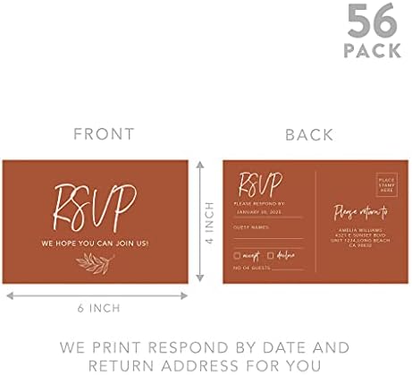 Andaz Press 56-Pack Personalized RSVP Postcards for Wedding Terracotta Line Design Cardstock Response Reply Cards for Bridal Shower Baby Shower Birthday Event Custom Date and Return Address 4 x 6-Inch - Image 5