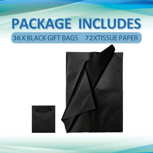 Papertide 36 Pack Black Mini Gift Bags 4×2.8×4.5 inch with Tissue Paper - Image 3