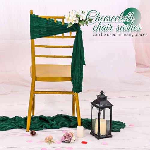 Pesonlook 60 PCS Emerald Green Chair Sashes Cheesecloth Sashes Rustic Chair Decorative Bows Designed ChairCover for Wedding Banquet Party Aisle Home Kitchen Decoration (16 x 70 inch) - Image 5