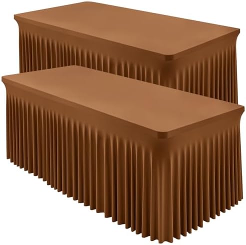 Shillance 2 Packs Brown Spandex Tableclothes for 4 Foot Rectangle Table, Spandex Table Covers 4FT Stretch Table Skirts Wrinkle Free Fitted Table Cloth for Event, Wedding, Banquet & Parties by Shillance
