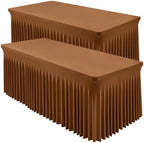 Shillance 2 Packs Brown Spandex Tableclothes for 8 Foot Rectangle Table, Spandex Table Covers 8FT Stretch Table Skirts Wrinkle Free Fitted Table Cloth for Event, Wedding, Banquet & Parties by Shillance