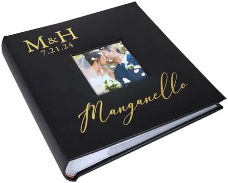 Personalized Photo Album, Custom Engraved Picture Album, Holds 200 4" x 6" Photos, Leatherette and Laser Engraved Scrapbook, Wedding Initials and Last Name, Black by GiftsForYouNow