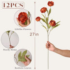 12 Pcs 27" Faux Silk Peony Artificial Fall Flowers Stems for Vase (Orange) - Image 5