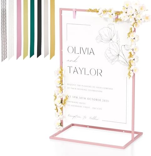50H" Wedding Welcome Sign Stand with 8 Pair Satin Ribbon & 2 Leather Strap by Cathyeen