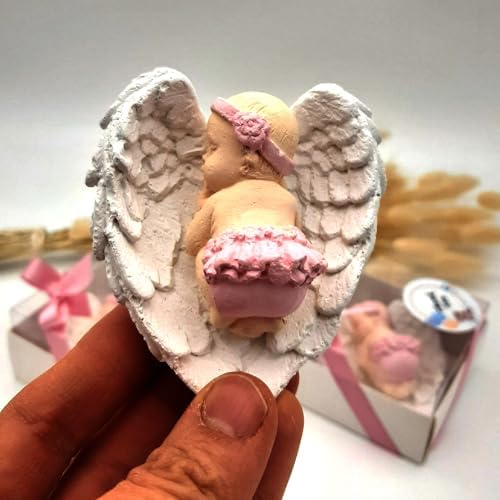 Baby Shower Favor, Set of Stone Angel with Wing Baby Favor Magnet, Baptism Return giveaways Pink White Blue Girl Boy Favor Magnets, Gender Reveal, Communion Gifts (White Wing Pink Baby, Set of 50) - Image 5