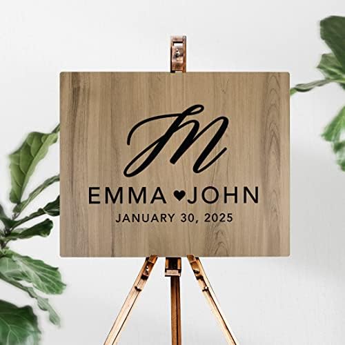 Andaz Press Large Wooden Welcome Sign for Wedding Rustic Welcome Sign 16" x 20" Custom Script Monogram Names & Date Woodland Wedding Signage English Oak MDF Wood Finish Reception Indoor Outdoor Signs - Image 2