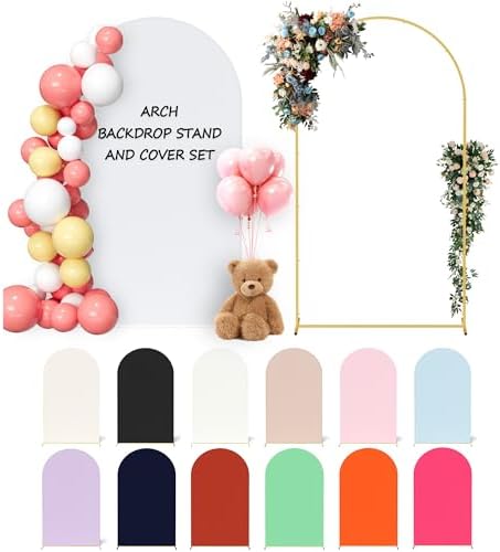 Neatsure Arch Backdrop Stand and Cover Set, 7.2FT Metal Photo Balloon Arch Backdrop Stand for Wedding Birthday Party Baby Shower Ceremony Graduation Decoration, White by Neatsure