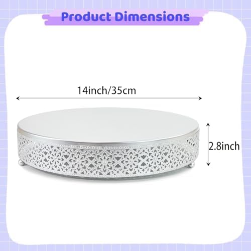 14 Inch Luxury Silver Cake Stand, Round Metal Dessert Display with Ornate Filigree Lace, Dual‑Coated Premium Finish for Wedding, Anniversary & Elegant Home Decor - Image 3