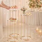3PCS Round Cylinder Pedestal Stands Set, Gold Metal Display Columns with Removable Acrylic Tops, Sturdy Iron Nesting Risers for Wedding Party Dessert Table, Floral Vases and Event Decor (23.6", 31.5", 39.3" Heights) - Image 5
