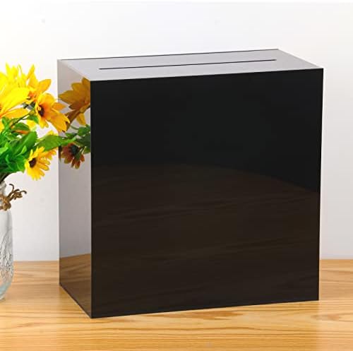 Hxezoc Black Acrylic Wedding Card Box Clear DIY Card Boxes Gift Card Box Money Box Holder for Wedding Reception Anniversary Birthday Party Baby Shower Graduation Decorations (10 x 10 x 5.5 inch) - Image 5