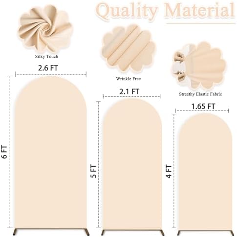 Spandex Fitted Wedding Arch Cover Set of 3 Beige Arch Backdrop Cover 4ft 5ft 6ft Arches Backdrop Frame Covers Chiara Arched Covers Stretchy Backdrops for Gender Reveal Baby Shower Balloon Decor - Image 2