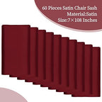 fani Burgundy Satin Chair Straps Bows,60 PCS 7x108 Inch,Chair Sash - Image 3
