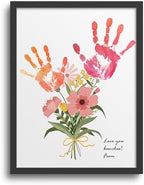 TwoDays Flower Bouquet Handprint Art Craft DIY Kit, Unique Gifts for Mom from Daughter or Son for Mother's Day Birthday Christmas, Gift for Grandma. (Floral-1, Black) by TwoDays