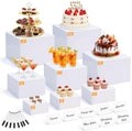 8 Pcs White Buffet Risers with Mini Signs, Nesting HIPS Food Display Stands by Unknown