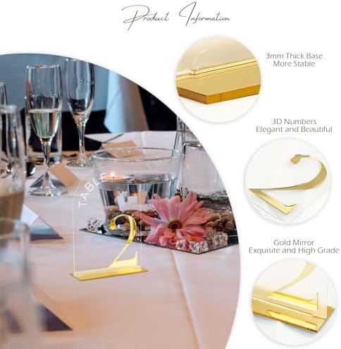 Clear Arch Wedding Table Numbers 1-15, Gold Numbers and Stands - Image 3