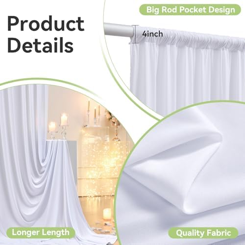 60x14FT Wrinkle Free White Backdrop Curtain for Wedding Parties 14foot Long - Image 3