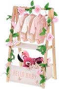 Double Layered Wooden Baby Shower Crate Closet Baby Storage Crate Hamper with Letters Garland and 10 Clothes Hangers Foldable Nursery Storage Crate for Girl Boy Pregnancy Gift by Sibosen