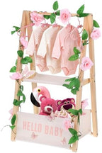 Double Layered Wooden Baby Shower Crate Closet Baby Storage Crate Hamper with Letters Garland and 10 Clothes Hangers Foldable Nursery Storage Crate for Girl Boy Pregnancy Gift by Sibosen