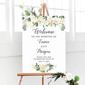 Personalized White Gold Floral Wedding Welcome Sign, Customized Ivory Flowers Rehearsal Dinner Couples Shower Anniversary Party Welcome Poster Board Canvas by BlissfulMelodyDesign