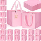 Windyun 50 Pcs Mini Paper Gift Bags with Handle 6 x 6 x 6'' Square Small Favor Bag with DIY Thank You Tag for Christmas Birthday Wedding Bridal Shower Bridesmaid Graduation Party (Pink) by Windyun