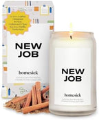 Homesick New Job Scented Candle - 13.75 oz Leather & Cinnamon Scented Natural Soy Wax Blend, Coworker Leaving Gifts for Friends, Goodbye, Going Away, New Beginnings & Congrats on New Job Candle Gift by Homesick
