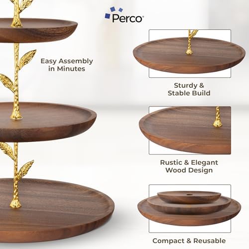 Perco 3 Tier Wooden Cupcake Stand, Walnut Wood Tiered Display Stand for 20 Cupcakes – Rustic Dessert Table Display Set, Tiered Serving Tray for Weddings, Birthdays, Baby Showers & Events - Image 3