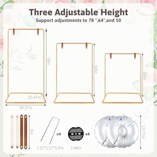 Meiqi Gold Adjustable Wedding Welcome Sign Stand with 4 Leather Hanging Straps, Ground Stakes & Weight Bag - Large Easel for Wedding Signs, Posters, Banners - Perfect for Outdoor Events, Baby Showers - Image 3