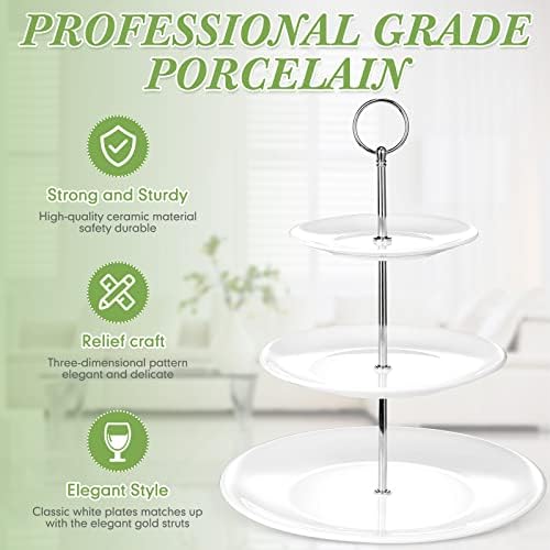 2 Pcs 3 Tier Porcelain Cupcake Stand, Holder Tower, Delicate Round Shape - Image 4