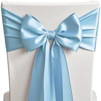 50 Pack Baby Blue Chair Sashes Bows Satin Wedding Chair Ribbons 7x108 Inch by SINSSOWL