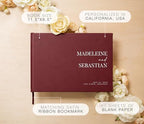 Personalized Guest Book - 11.5" x 8.5" Premium Custom Guest Signing Book with Bookmark and Blank Pages for Wedding Reception Table Decoration Engagement Birthday Party Event, Wine - Image 2