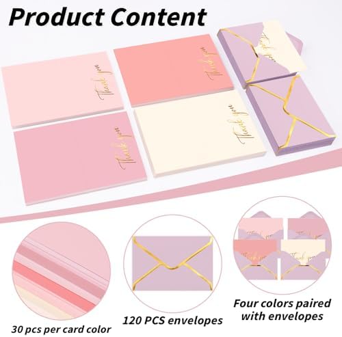 240 PCS Thank You Cards with Envelopes, 4 x 6 Inch Gold Foil Letterpress - Image 5