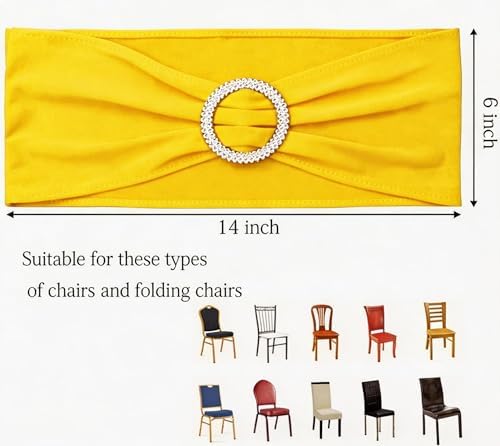 Pack of 50 Spandex Yellow Chair Sashes Bows, Chair Bands Silver Buckles - Image 3