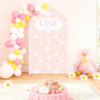 One Silly Goose Arch Backdrop Cover 7.2FT Pink Plaids Stretchy Arched Stand Cover for Baby Girls 1st Birthday Baby Shower Party Decoration - Image 6