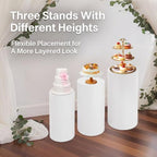 3 Pcs White Cylinder Pedestal Stand Covers, Round Cake Display Rack & Flower Cylindrical Pillars, Cake Stand Cover for Wedding, Birthday Party, Dessert Table & Baby Shower Decor - Image 3