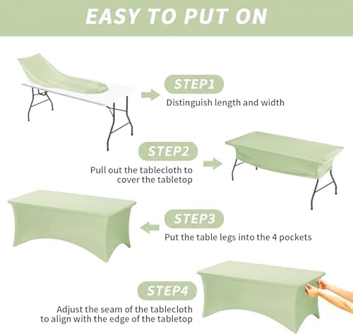 Fixwal 3 Pack 6FT Sage Green Tablecloth Rectangle Spandex Table Cover - Image 5