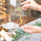 Clear Arch Acrylic Table Numbers for Wedding Reception - 5" x 7" Gold Font Centerpiece Set with Holder Stands & Head Table Sign - Anniversary, Event, Party, Wedding Set 1-20 by SublimeSoir%C3%A9e