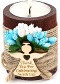Ju's Favors Wooden Candle Holders Set of 10 for Baptism Favors for Guests, Christening Party Favors. (Dark brown - blue) by JusFavors
