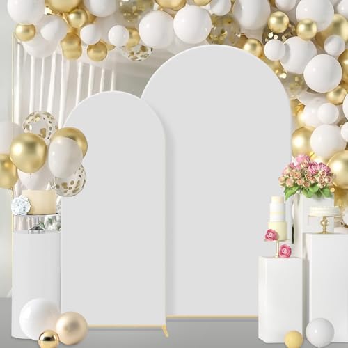 Gawicpy Wedding Arch Backdrop Stand Set Metal Arch Backdrop Stand with Wedding Arch Cover, Wedding Balloon Arch Backdrop Stand for Birthday, Baby Shower, Anniversary (White, 5.9FT+7.2FT) - Image 3