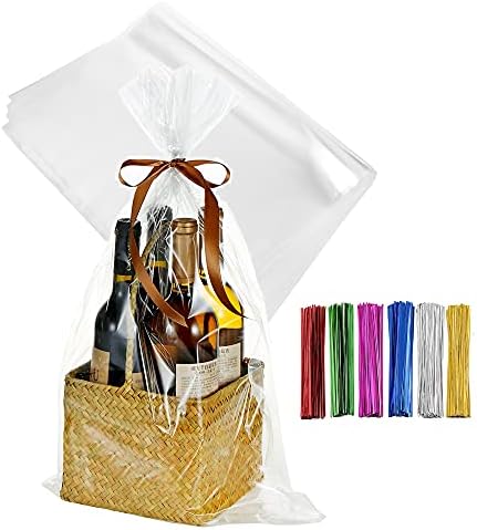 100Pcs 16"x24" Cellophane Treat Bags for Gift Baskets Thcik Cello Gift Bags by Macoota