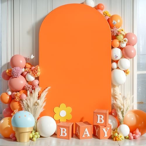 7.2FT Orange Arch Backdrop Cover - Polyester Fitted Wedding Arch Stand Covers Round Top Chiara Arch Backdrop Cover for Birthday Party Banquet Photo Background Decoration - Image 6