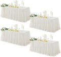 familus Ivory Table Cloths 6 Foot Rectangle 4 Pack Stretch Ruffle Tulle Tablecloth Spandex Fitted Table Cover for 6 Foot Tulle Table Skirts for Party Wedding Table Cloths, Banquets by familus