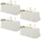 familus Ivory Table Cloths 6 Foot Rectangle 4 Pack Stretch Ruffle Tulle Tablecloth Spandex Fitted Table Cover for 6 Foot Tulle Table Skirts for Party Wedding Table Cloths, Banquets by familus
