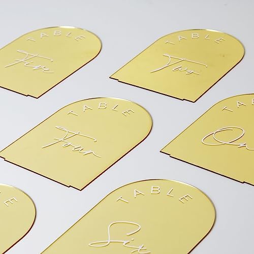 Gold Mirror Arched Wedding Table Numbers 1-15 with Stands, 5x7 Inch Acrylic Arch Sign with Holder, Gold Arch Acrylic Table Numbers for Wedding Reception(1-15, 5"x7") - Image 4