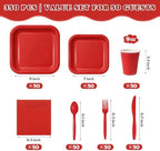 Vyntra 350 Pcs Red Square Paper Plates and Napkins Set, Serves 50 - Image 2